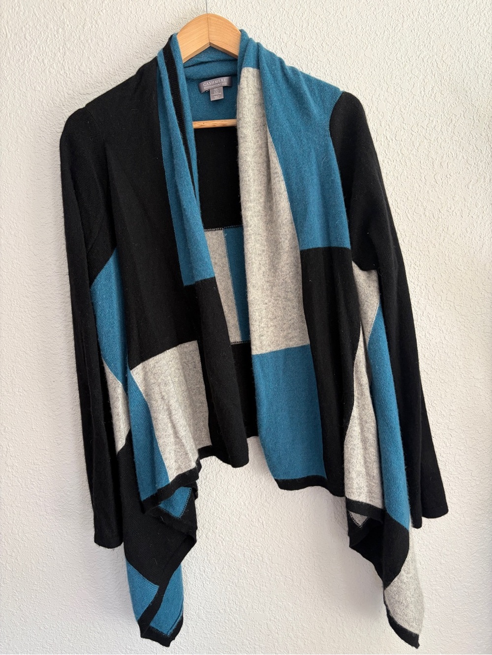 Charter Club Colorblock Open-Front Cardigan - Teal, Black & Gray